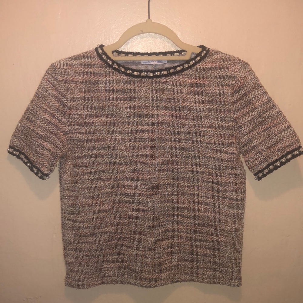 ZARA SHORT SLEEVE TOP WITH METALLIC TRIMS
